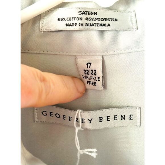 Geoffrey Beene Men’s Size 17 32/33 Sateen Long Sleeve Casual Button Down Shirt - Picture 6 of 7
